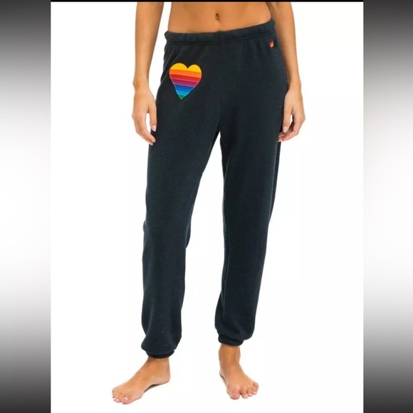 Aviator Nation Women’s RAINBOW HEART STITCH SWEATPANTS - CHARCOAL | NEW/NWOT♥️ - Picture 1 of 13